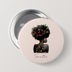 African American Woman with Butterfly-Filled Afro  7.5 Cm Round Badge