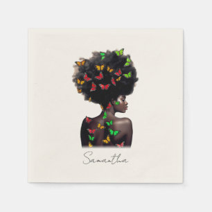 African American Woman with Butterfly-Filled Afro  Napkin