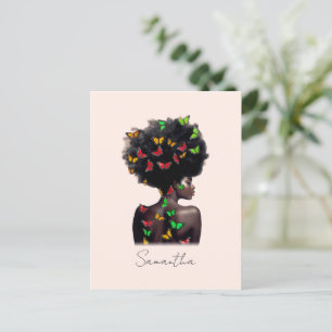 African American Woman with Butterfly-Filled Afro  Postcard