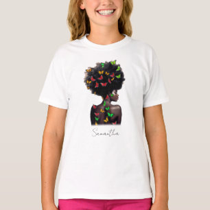 African American Woman with Butterfly-Filled Afro T-Shirt