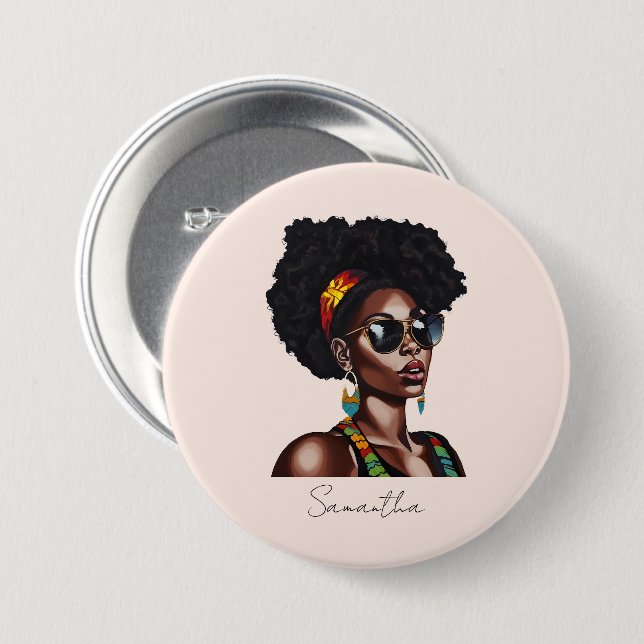 African American Woman with Chic Sunglasses 7.5 Cm Round Badge (Front & Back)