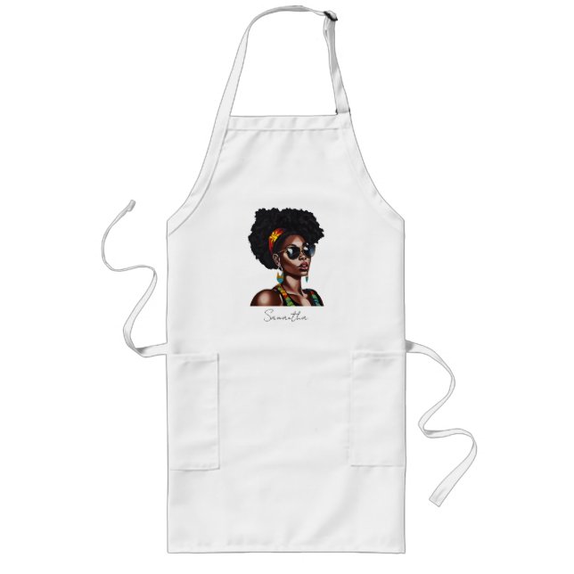 African American Woman with Chic Sunglasses Long Apron (Front)