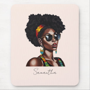 African American Woman with Chic Sunglasses Mouse Pad