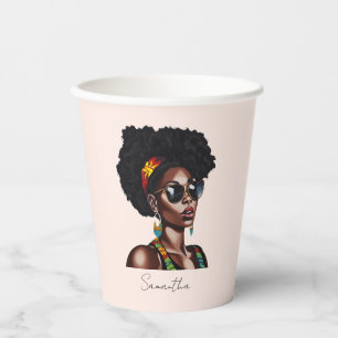 African American Woman with Chic Sunglasses Paper Cups