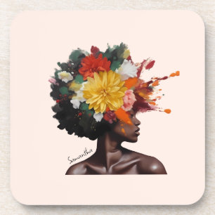 African-American Woman with Floral Afro Hair (2) Coaster
