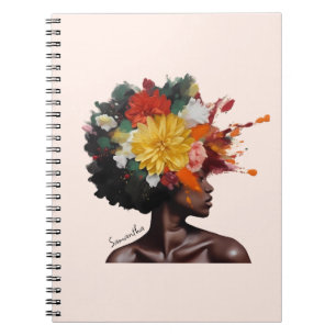 African-American Woman with Floral Afro Hair (2) Notebook