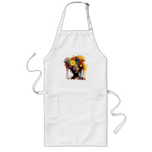 African-American Woman with Floral Afro Hair Long Apron
