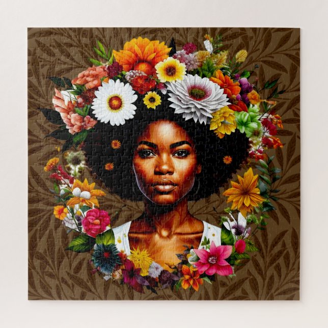 African American woman with floral crown Jigsaw Puzzle (Vertical)