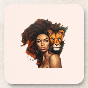 African-American Woman with Majestic Lion Coaster