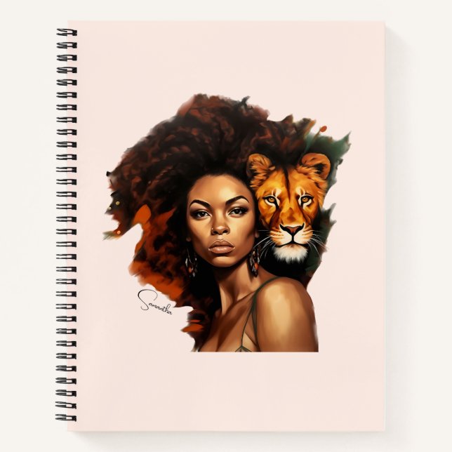 African-American Woman with Majestic Lion Notebook (Front)