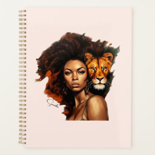 African-American Woman with Majestic Lion Planner