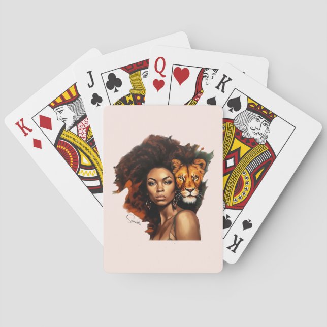 African-American Woman with Majestic Lion Playing Cards (Back)