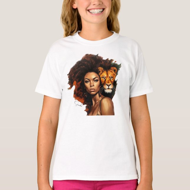 African-American Woman with Majestic Lion T-Shirt (Front)