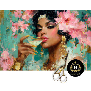 African American Woman with Martini Decoupage Tissue Paper