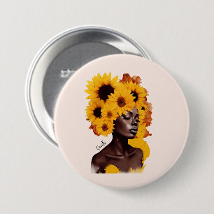 African-American Woman with Sunflower Afro Hair 7.5 Cm Round Badge