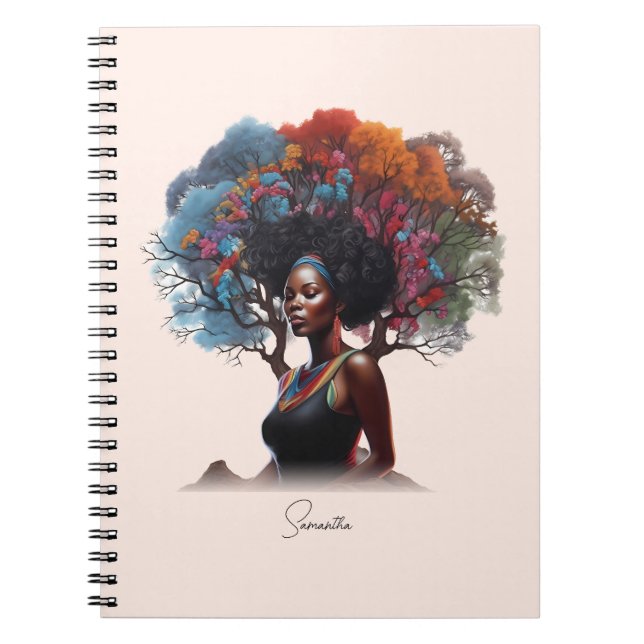 African-American Woman with Tree-Adorned Hair Notebook (Front)