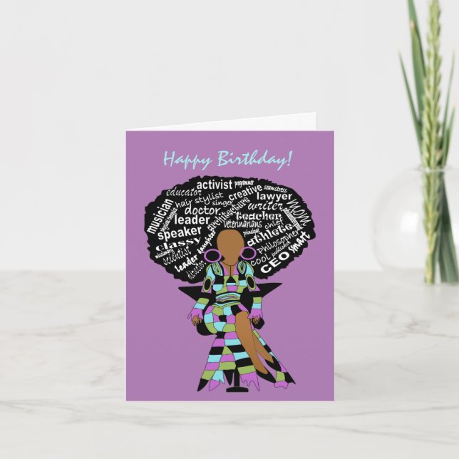 African American Woman Word Art Birthday Card (Front)