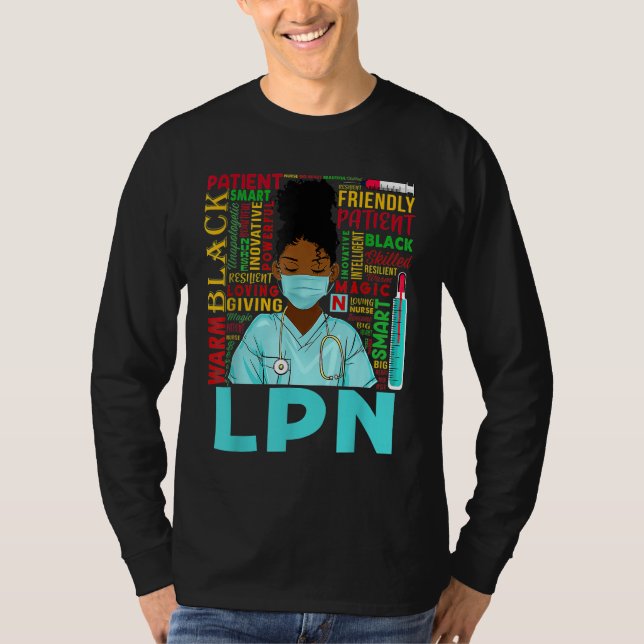 African American Women Black LPN Nurse Black Histo T-Shirt (Front)