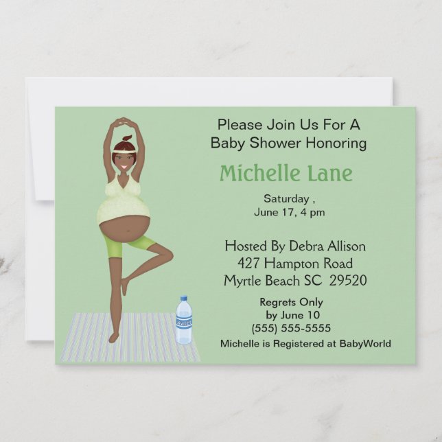 African American Yoga Mum Baby Shower  Invitation (Front)