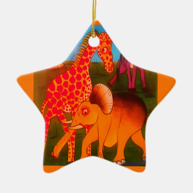 African Animal Art Print Ceramic Tree Decoration (Front)