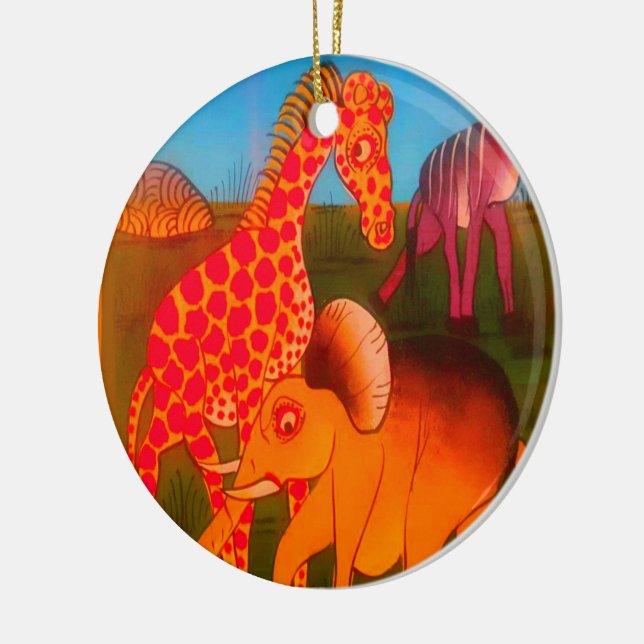 African Animal Art Print Ceramic Tree Decoration (Left)