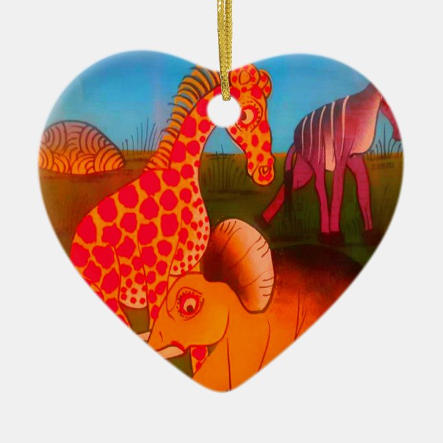 African Animal Art Print Ceramic Tree Decoration (Front)