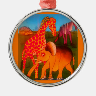 African Animal Art Print Metal Tree Decoration
