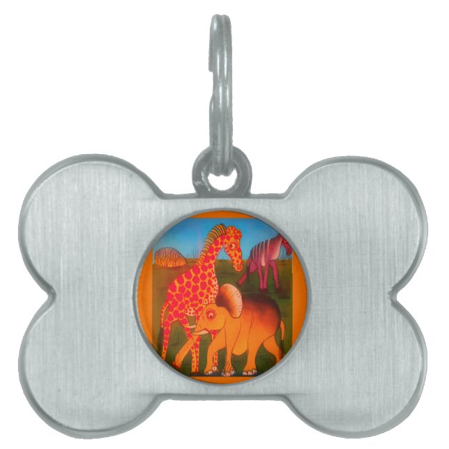African Animal Art Print Pet Name Tag (Front)