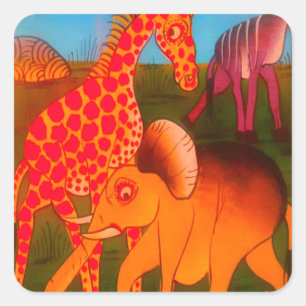 African Animal Art Print Square Sticker