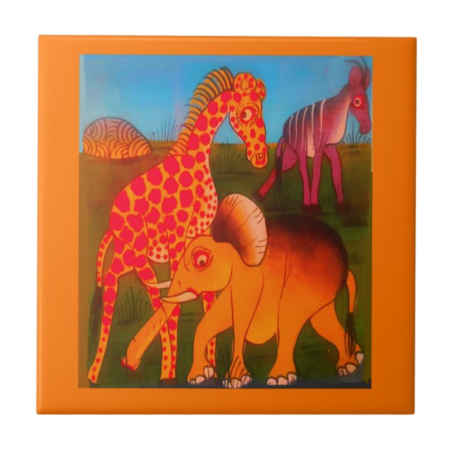 African Animal Art Print Tile (Front)