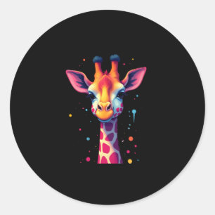 African animal art The colorful giraffe for funny  Classic Round Sticker