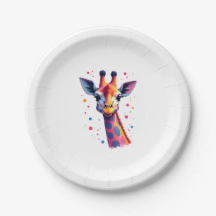 African animal art The colorful giraffe for funny  Paper Plate