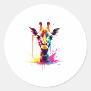 African animal art The colourful giraffe for funny Classic Round Sticker