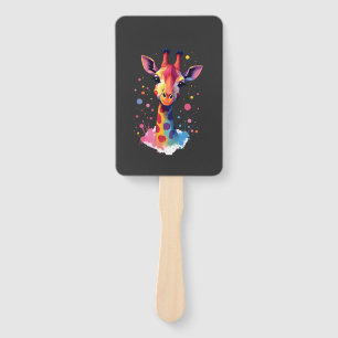 African animal art The colourful giraffe for funny Hand Fan