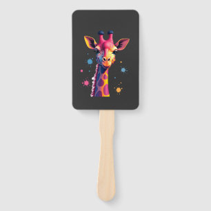 African animal art The colourful giraffe for funny Hand Fan