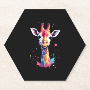 African animal art The colourful giraffe for funny Paper Coaster