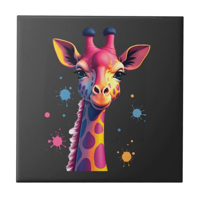 African animal art The colourful giraffe for funny Tile (Front)