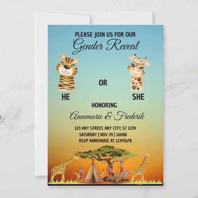 African Animal Gender Reveal Invitation (Front)