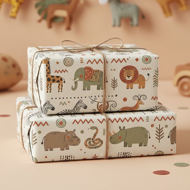 African Animal Parade Tribal Style ID1262 Wrapping Paper (Creator Uploaded)