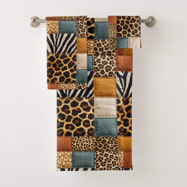 African Animal Print Patchwork Design Towel Set (Insitu)