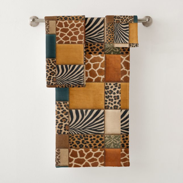 African Animal Print Patchwork Design Towel Set (Insitu)