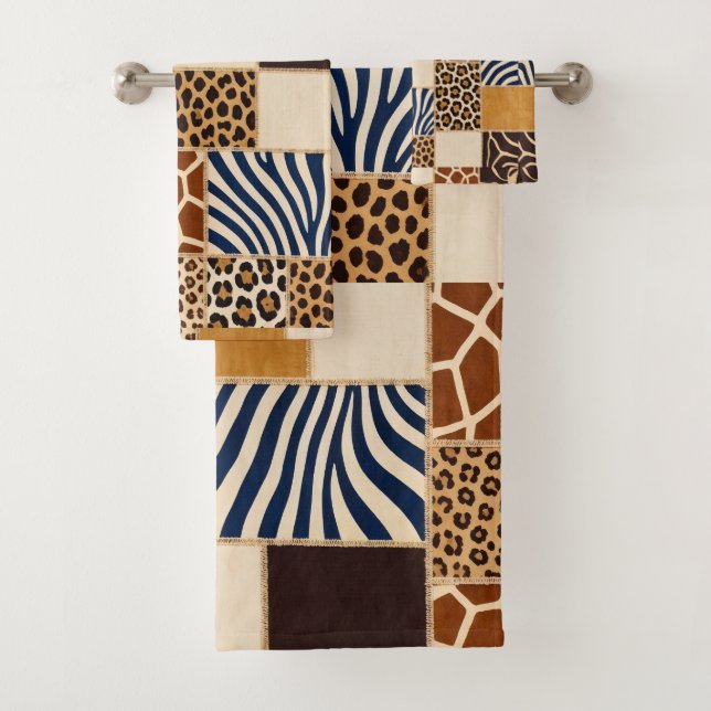African Animal Print Patchwork Design Towel Set (Insitu)