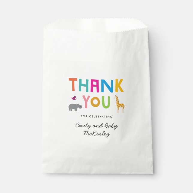 African Animal Safari Baby Shower Favour Bags (Front)