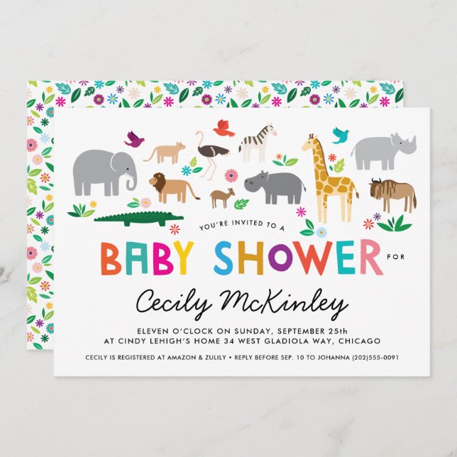 African Animals Baby Shower Invitation (Front/Back)