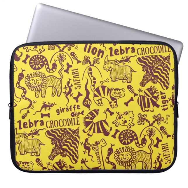 African Animals: Cultural Seamless Pattern. Laptop Sleeve (Front)