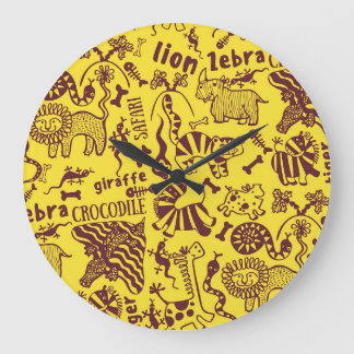 African Animals: Cultural Seamless Pattern. Large Clock