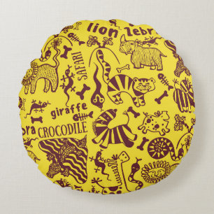 African Animals: Cultural Seamless Pattern. Round Cushion