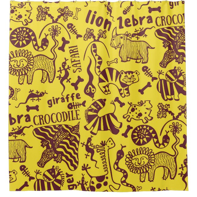 African Animals: Cultural Seamless Pattern. Shower Curtain (Front)