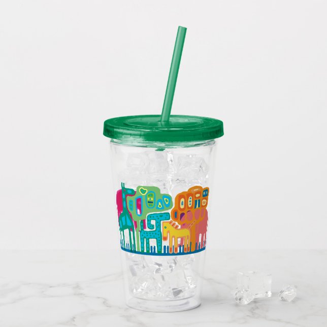 African animals folk art children's design acrylic tumbler (Back Ice)