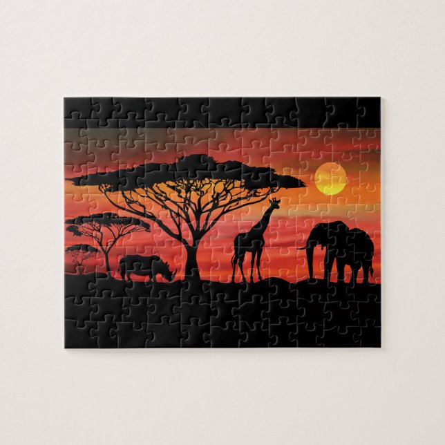 African Animals in the Serengeti Sunset Jigsaw Puzzle (Horizontal)
